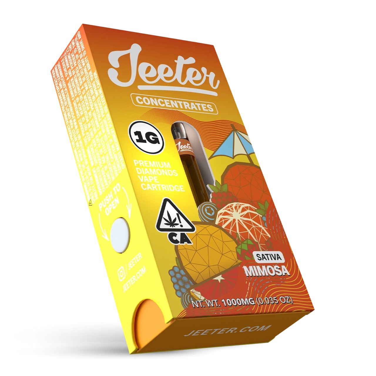 MIMOSA - DA GREEN CORNER LOS ANGELES WEED DELIVERY DISPENSARY KOREA TOWN MID CITY DOWNTOWN "Jeeter Juice Mimosa is a premium cannabis-infused vape cartridge, offering a refreshing and energizing Mimosa strain with citrus and tropical flavors. Ideal for those looking for a balanced high with a euphoric and uplifting effect. A great choice for daytime use."