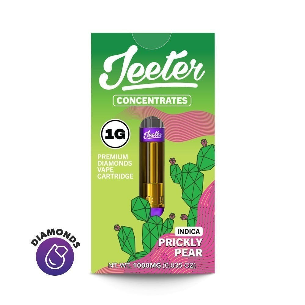jeeter-juice-prickly_pear - DA GREEN CORNER LOS ANGELES WEED DELIVERY DISPENSARY KOREA TOWN MID CITY DOWNTOWN "Jeeter Juice Prickly Pear vape cartridge featuring a vibrant design showcasing the fruit and flavor inspiration. The cartridge contains a high-quality concentrate infused with the unique, refreshing taste of prickly pear, known for its sweet and slightly tart flavor. The sleek packaging reflects the bold, exotic experience offered by this strain, delivering smooth hits with every puff."